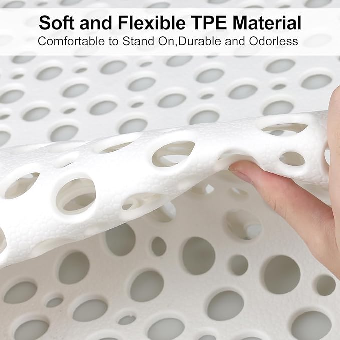 Non Slip Shower Mat with Suction Cups, 23.6x35.4 Inch Quick Drain TPE Anti Slip Shower Mats for Inside Shower, Large Bath Mat for Shower Soft on Feet, Easy to Dry&Cut Machine Washable