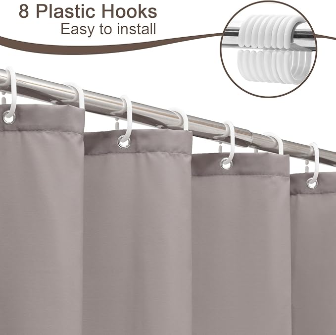 AooHome Fabric Solid Shower Curtain Liner for Hotel, Small Size Durable Shower Curtain with Hooks, Weighted Hem, Waterproof, Chocolate, 48x72 Inch