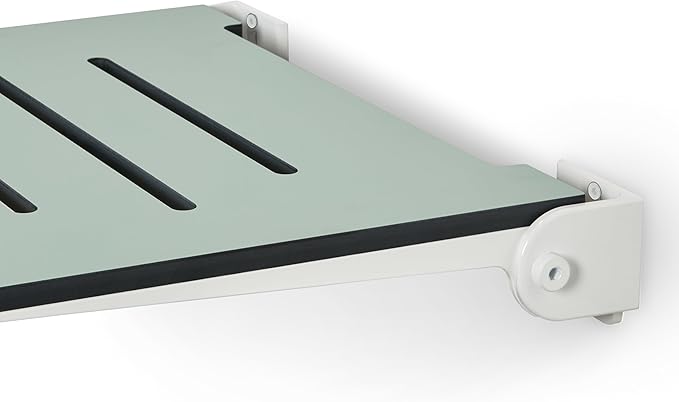 18 inch Silhouette Slimline Folding Wall Mount Shower Bench Seat, Sea Green Seat with White Frame