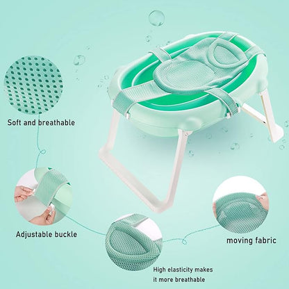 Baby Bath Seat Support Net Soft Headrest Baby Bath Cushion Pad, Breathable Newborn Infant Bathtub Shower Mesh Mat, Adjustable Shower Pad Portable Anti-Slip Bath Sling 0-18 Months, Green (No Bathtub)