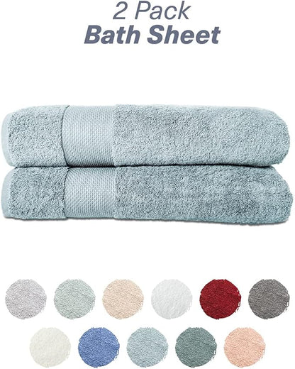 Hencely Bath Sheet Set of 2 - (35x64 Inches) - Luxury Extra Large Oversized Towels, 100% Cotton - Quick Dry, Highly Absorbent, Super Soft - Spa, Hotel, Bathroom - (Bath Sheets 2 Pack, Water Green)