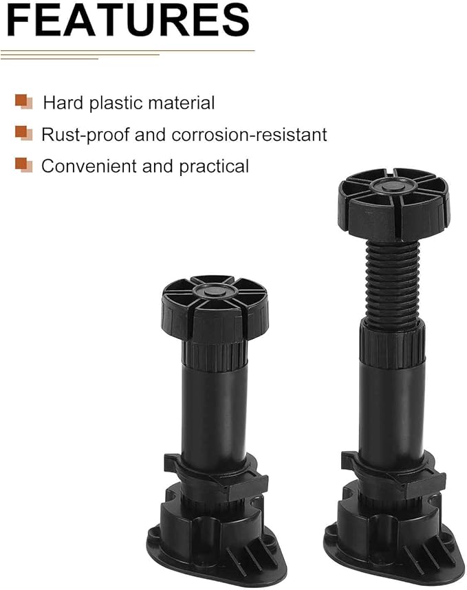 120x44mm(LxW) Adjustable Leveling Feet - 4Pack- Good for Furniture - Leveler Support Frame Replacement Legs - Black