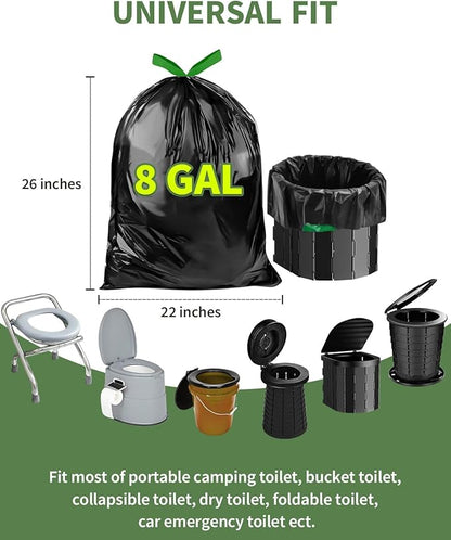 25 Portable Camping Toilet Bags Drawstring, 8 Gal Compost Bags for Potty Adults, Outdoor Waste Bag for 5 Gallon Bucket Bathroom Travel Backpacking