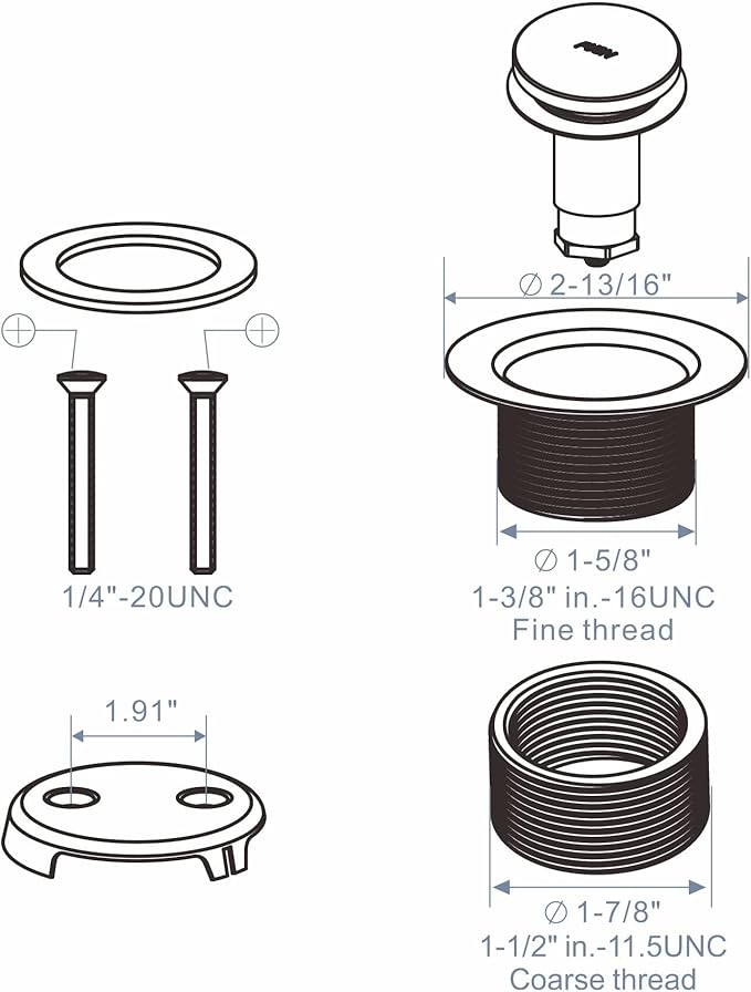 Chrome Tub Drain Tip-Toe Tub Trim Set Conversion Kit Assembly, Hidrop Bathtub Drain Replacement Trim Kit with 2-Hole Overflow Faceplate and Universal Fine/Coarse Thread, Chrome