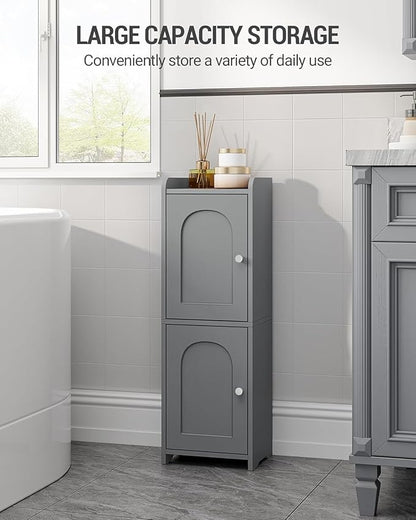 Bathroom Storage Cabinet, Corner Floor Cabinet with 2 Doors and Adjustable Shelf, Narrow Toilet Paper Cabinets, Bathroom Organizer for Small Spaces, 7.9" D x 9.8" W x 29.5" H Gray