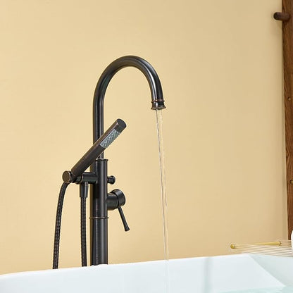 Free Standing Tub Faucet Oil Rubbed Bronze Freestanding Bathtub Faucet Floor Mount Brass Bathroom Tub Filler with Hand Shower