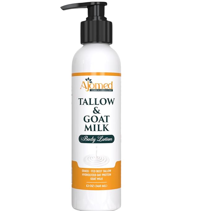 Tallow & Goat Milk Body Lotion for Sensitive Skin, Organic moisturizing Lotion - Soothes Dry skin, Goat Milk face and body Moisturizer - Handmade Tallow for skin cream (12 OZ, Unscented)