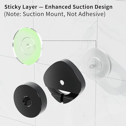KEGII Shower Caddy Suction Cup with Soap Holder and Hooks, Removable Suction Bathroom Organizer Shelf, No Drilling Shower Organizer, Stainless Steel Shampoo Holder for Bathroom Storage, Black
