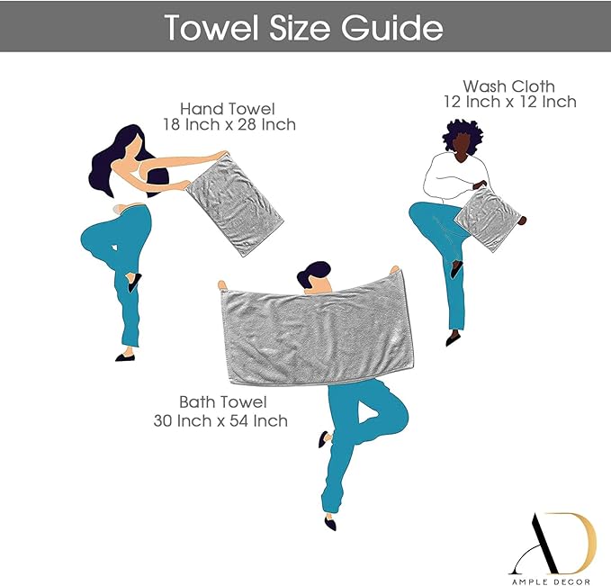 Ample Decor Bathroom Towel Set of 18-4 Hand Towel, 4 Bath Towel, 10 Wash Cloths 600 GSM 100% Cotton - High Absorbency Quick Drying, Ideal for Gifting - Christmas White