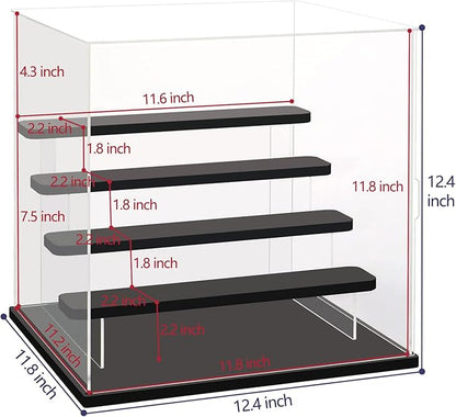 Choowin 5 Tier Clear Acrylic Display Case for Collectibles, Mini Figures, Pop Mart, Labubu, Sonny Angel, Smiski - Assemble Dustproof Acrylic Display Box with Door, Stand (Black Base Step)