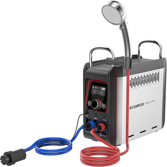 CAMPLUX Portable Water Heater for Camping Shower, Nano 3 Pro, 1 lb Portable Propane water heater w/Shower Pump, CSA Certified Safety, Max 100 Mins Runtime, 3s Instant Heat, Auto Safety Shutoff
