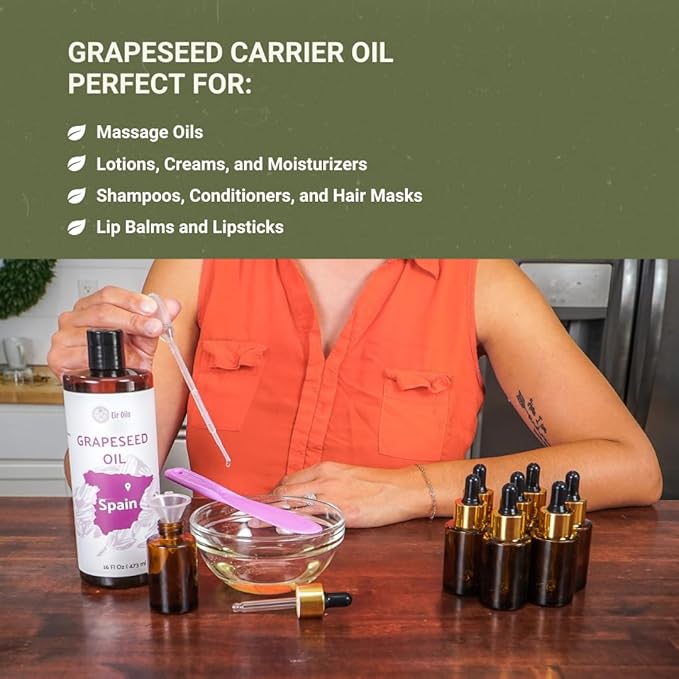 Grapeseed Oil - Pure Grapeseed oil for Skin - 100% Pure Carrier Oil for Hair, Face, and Skin - Direct from EIR Oils in the Beautiful Spanish Countryside (32 oz)
