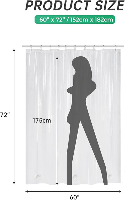 AmazerBath Plastic Shower Curtain, 60 x 72 Inches PEVA Heavy Duty Clear Shower Curtain, Waterproof Heavy Weight Thick Bathroom Curtain with 3 Big Clear Weighted Stones and 10 Rustproof Grommet Holes