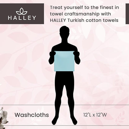 HALLEY Turkish 8 Pack Premium Washcloths (8 Pieces) 650 GSM Highly Absorbent Super Soft 100% Cotton - 8 Washcloths (Gray)