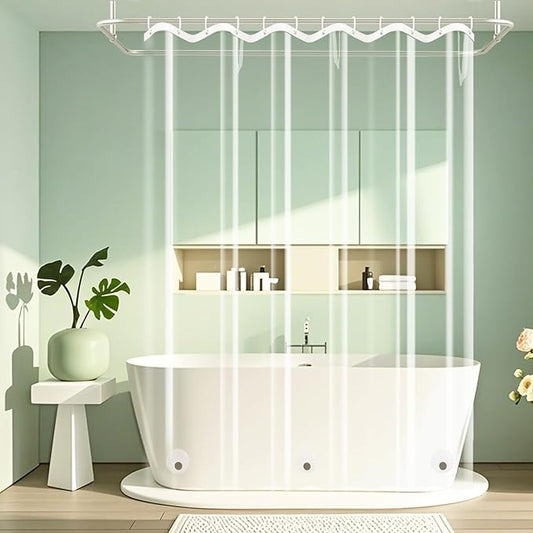 Short Shower Curtain Clear with 3 Large Magnets, 72 x 66 inch Bpa-Free Waterproof PEVA 8G Shower Curtain Liner Weighted, Transparent Shower Curtain for Bathroom Bathtubs
