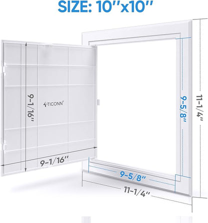 TICONN Access Panel for Drywall, 10 x 10 Inch ABS Plastic Wall Hole Cover Access Doors, Easy Install Plumbing Wall Panel for Drywall, Ceiling, Wiring and Cables