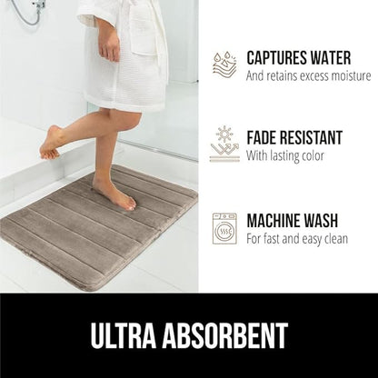 GORILLA GRIP Memory Foam Bath Mat, Soft Absorbent US Designed Bathroom Rug, Gripping Dots Machine Washable Bathmat, Cushioned Floor Mats, Shower Sink Rugs Room Décor Accessories, 30x20 Taupe