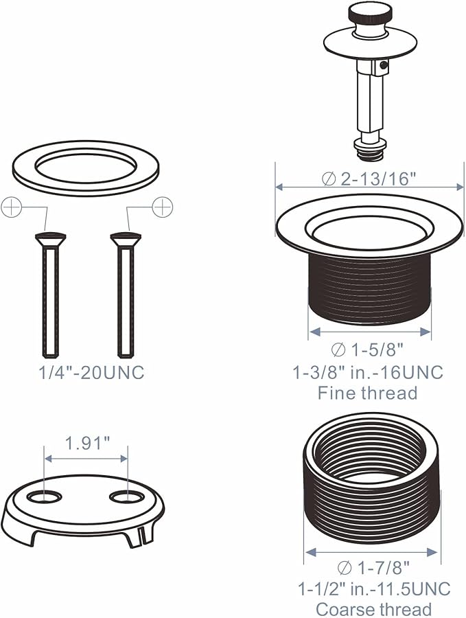 Chrome Tub Drain Lift &Turn Tub Trim Set with Two-Hole Overflow Faceplate Conversion Kit Assembly, Hidrop Bathtub Drain Replacement Trim Kit and Universal Fine/Coarse Thread, Chrome Plated