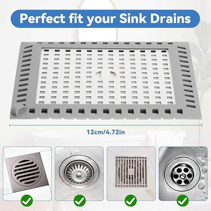 2Pcs Shower Drain Hair Catcher, 4.72" Shower Drain Cover, All-in-One Universal Sink & Shower Drain Strainer, Easy Installation, Stainless Steel and Silicone Bathroom Accessories for Tub, Bathtub