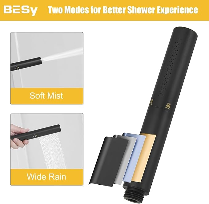 BESy Tub Filler Freestanding Bathtub Faucet Free Standing Tub Faucet Matte Black Floor Mount Bathroom Tub Faucets Bath Faucets with 2 Function Handheld Sprayer