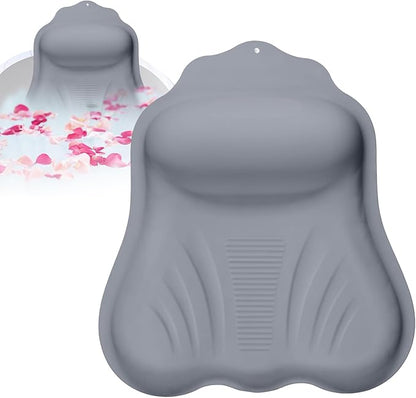 Silicone Bath Pillow for Tub Adults, 4D Air-Cushion Bathtub Pillow for Head Neck and Back Support, Non-Slip Suction Cups, Quick-Drying Waterproof Spa Pillow, Easy to Clean & Store，Gray