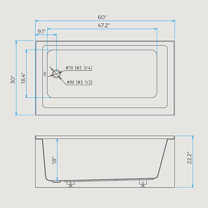 60x30 Inch Acrylic Bathtub, Single Apron Alcove Soaking Tub with Left-Side Overflow & Drain, Space-Saving Built-In Design, Easy Install for Modern Bathrooms