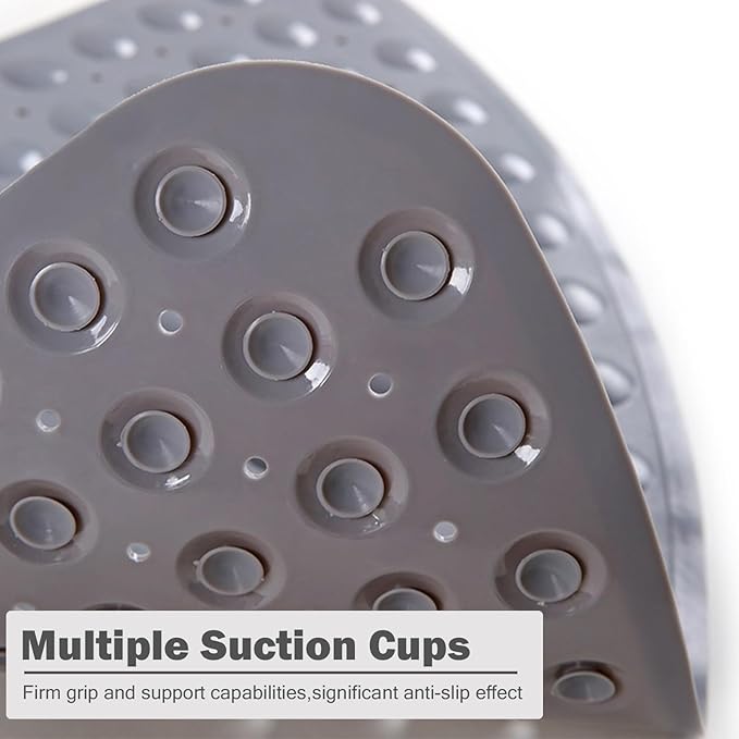Mrcrypos Corner Shower Mats 31 x 31 Inches Bath Mat with Suction Cups and Drain Holes, Quick Dry Anti Slip Bathmat Machine Washable Shower Stall Mats for Bathroom, Gray