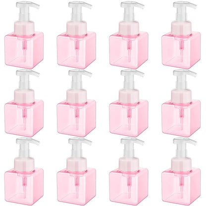 Domensi 12 Pcs Foam Pump Bottle Foaming Soap Dispenser Empty Travel Foaming Dispenser 8.5 oz Refillable Hand Soap Plastic Pump Bottle Travel Clear Container for Bathroom Vanities (Pink)