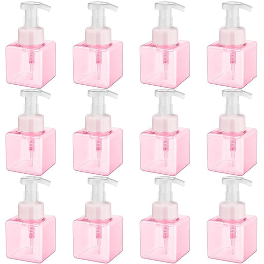 Domensi 12 Pcs Foam Pump Bottle Foaming Soap Dispenser Empty Travel Foaming Dispenser 8.5 oz Refillable Hand Soap Plastic Pump Bottle Travel Clear Container for Bathroom Vanities (Pink)