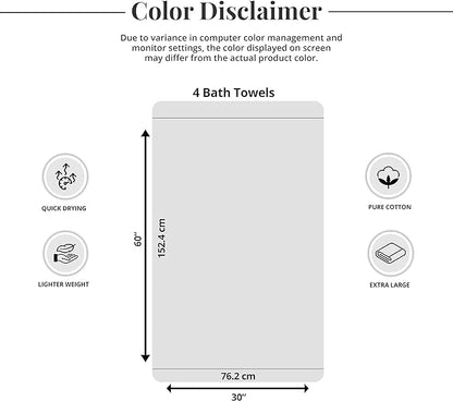 Tens Towels Pack of 4 Extra Large Bath Towels 30 x 60 Inches, 100% Cotton, Larger & Lighter Weight, Quicker to Dry, Super Soft and Absorbent, Perfect for Bathroom, Navy