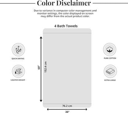 Tens Towels Pack of 4 Extra Large Bath Towels 30 x 60 Inches, 100% Cotton, Larger & Lighter Weight, Quicker to Dry, Super Soft and Absorbent, Perfect for Bathroom, Brown