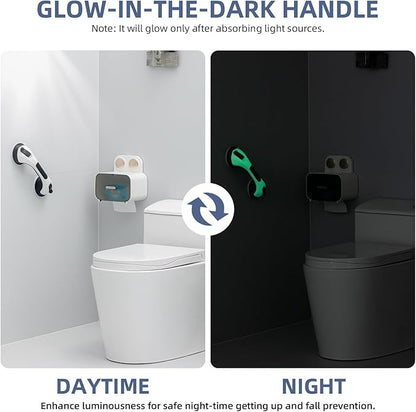 Grab Bars for Bathtubs and Showers 2 Pack Glow in The Dark, 12 inch Suction Grab Bar, Shower Handle Safety Grip Handrail for Seniors and Elderly, Removable Waterproof No Drilling, Black