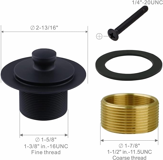 Matte Black Tub Drain and Overflow Kit with Single Hole Overflow Faceplate, Welsan Universal All Metal Lift & Turn Black Bathtub Drain Kit with Fine/Coarse Thread Conversion Twist Trim Kit Assembly