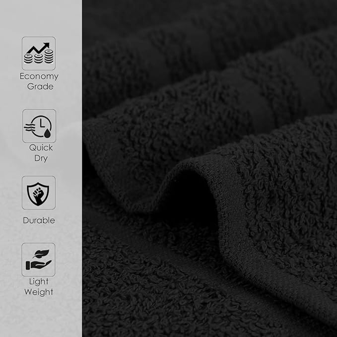 24 Pack Black Hand Towels 100% Cotton Spa Towels – 16x27 inches Highly Absorbable Facial, Gym, Hair, Face, Bulk Small Towels (Not Bleach Proof)