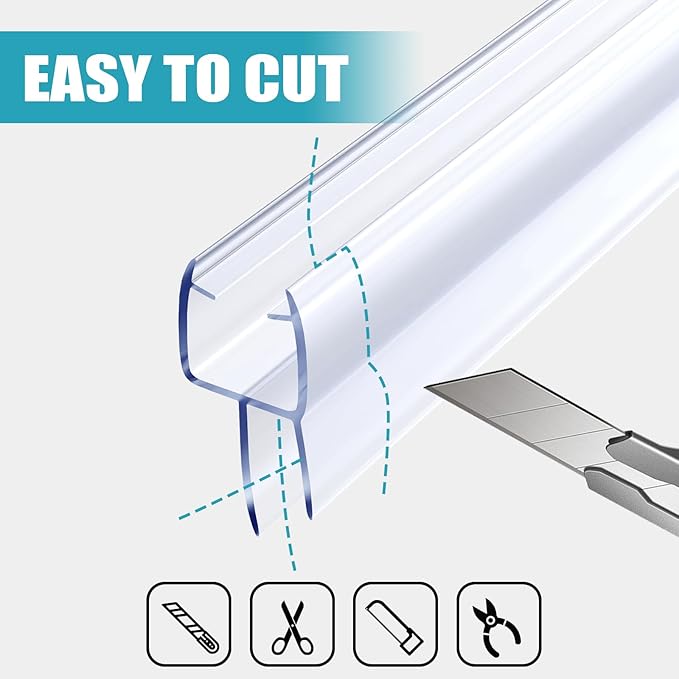 Shower Door Seal, 2 PCS 3/8" X 36" Glass Door Bottom Seal, Ultra Clear Frameless Shower Doors Strip, Stop Shower Leaks and Create a Water Barrier for 3/8 Inch (10mm) Glass