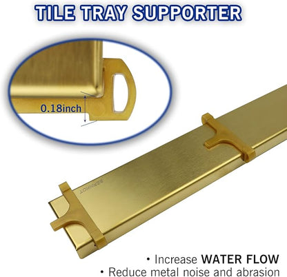 Linear Shower Drain 36", Brushed Gold Floor Drain with Tiled Insert Grate & Hair Strainer, 304 Stainless Steel Bathroom 2-in-1 Tiled in Drain, CUPC Certified (Brushed Gold, 36'')
