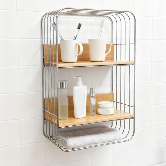 Multifunction Floating Wall Shelves, Multi-Layer Spice Rack Wall Mount, Minimalist Bathroom Shelves, Square Metal Book Shelf for Bathroom, Bedroom, Office