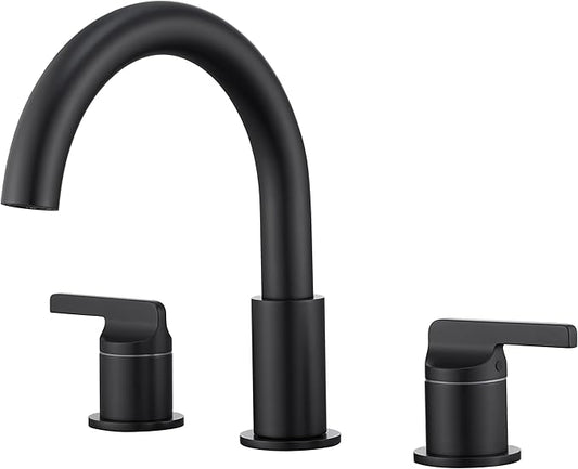 SITGES Matte Black High-Arc Bathtub Faucet,Solid Brass,2-Handle Deck Mount Tub Faucet,3-Hole Roman Bath Tub Faucet Set with Valve