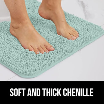 GORILLA GRIP Bath Rug Mat 30x20, Soft Absorbent Chenille, Quick Dry Microfiber Mats, Rubber Backing Washable Shower Floor Rugs, Bathmat Runner, US Designed Bathroom Home Decor Accessories Seablue