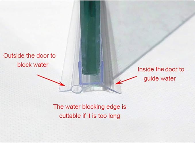 Frameless Shower Door Bottom Seal with Drip Rail for 1/2"(12mm) Glass, Length 27.5"/0.7m, Glass Door Sweep Stop Shower Leaking