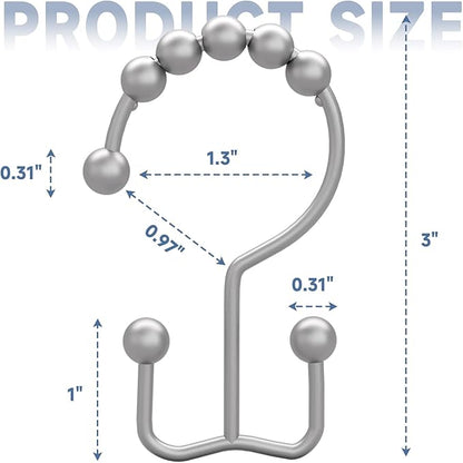 Titanker Shower Curtain Hooks Rings, Rust-Resistant Metal Double Glide Shower Hooks for Bathroom Shower Rods Curtains, Set of 12 Hooks - Space Silver
