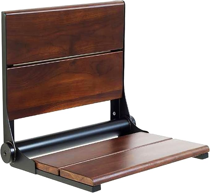 Folding Shower Seat Wall Mounted with Back | 500 lbs Maximum Load Capacity | ADA Compliant Safety Assist Teak Shower Seat for Seniors, Handicapped, and Children | 304 Stainless Steel Frame | 18” x 16”