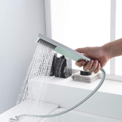 sumerain Four Hole Roman Tub Faucet with Hand Shower and Waterfall Spout Chrome Finish High Flow