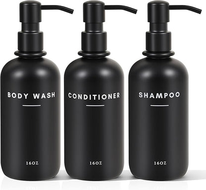 Set of 3 Shampoo and Conditioner Dispenser - 16oz Durable Shower Soap Dispenser and Shampoo Bottles - Easy to Refill Bathroom Decor