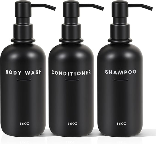 Set of 3 Shampoo and Conditioner Dispenser - 16oz Durable Shower Soap Dispenser and Shampoo Bottles - Easy to Refill Bathroom Decor