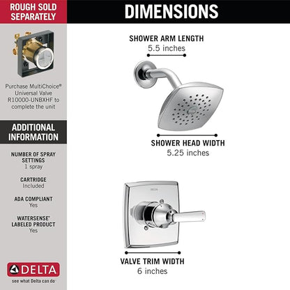 Delta Ashlyn 14 Series Shower Faucet Set, Chrome Shower Head and Handle Set, Valve Trim Kit, Chrome T14264 (Valve Not Included)