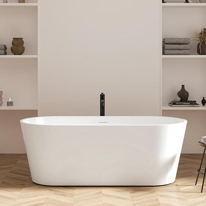 FerdY 67" Shangri-La Elite, Acrylic Freestanding Bathtub, Glossy White, Modern & Contemporary Design Soaking Tub with Brushed Nickel Pop-Up Drain and Minimalist Design Overflow, cUPC Certified