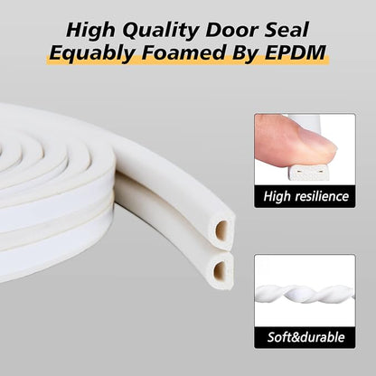 SUNMON Weather Stripping Door Seal Strip, 33Feet (10M) D-Type Soundproofing, Self Adhesive Foam Weatherstrip for Door and Window (White)