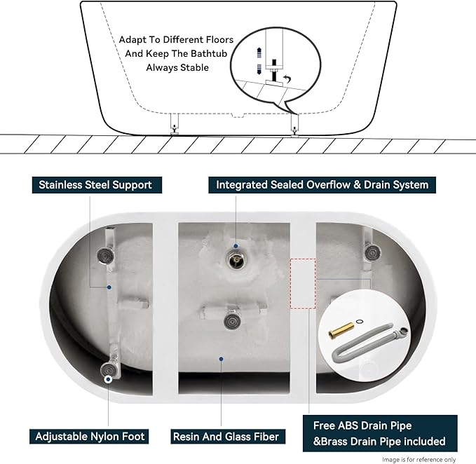FerdY Bali 55" Freestanding Bathtub, Glossy White Freestanding soaking tub with Polished Gold Drain & Integrated Slotted Overflow, cUPC Certified…