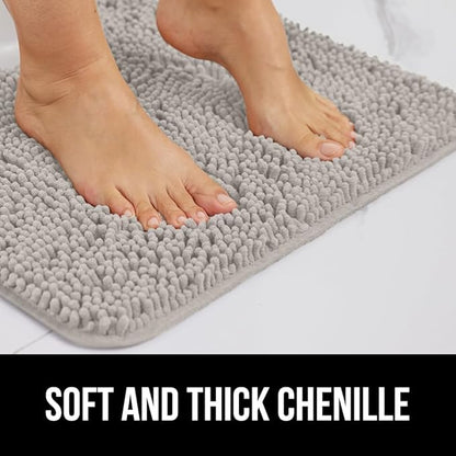 GORILLA GRIP Plush Absorbent Shaggy Chenille Bath Rug Mat for Oval Toilet Base with Rubber Backing, Machine Washable Rugs, Soft Microfiber Contour Mats for Toilets, Bathroom Decor, Lt Gray